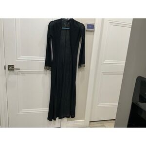 MODERN MUSE‎ Black Sheer Long Sleeve Duster Cardigan Rhinestone Cuff